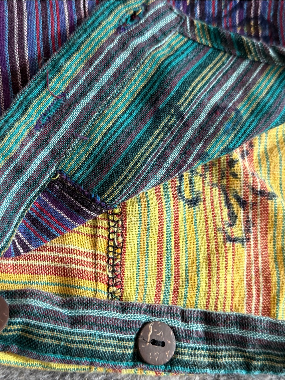 Rising International Multi-Stripe Cotton Overalls in Green, Purple & Yellow - Picture 5 of 8
